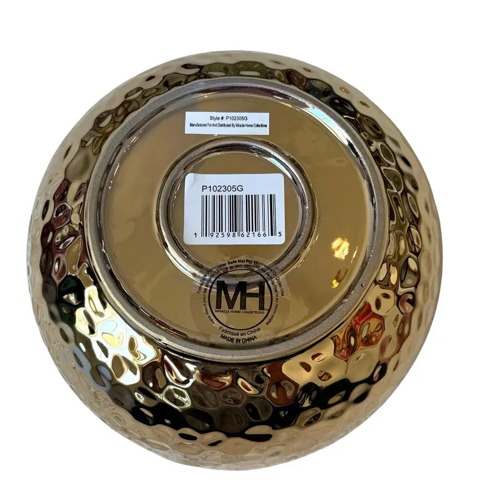 Hammered Gold Enameled Serving Bowl 8.5in Ceramic Chic Holiday Hosting NEW